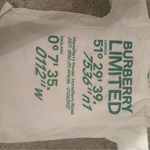 Burberry White T-Shirt with Teal Graphic Text